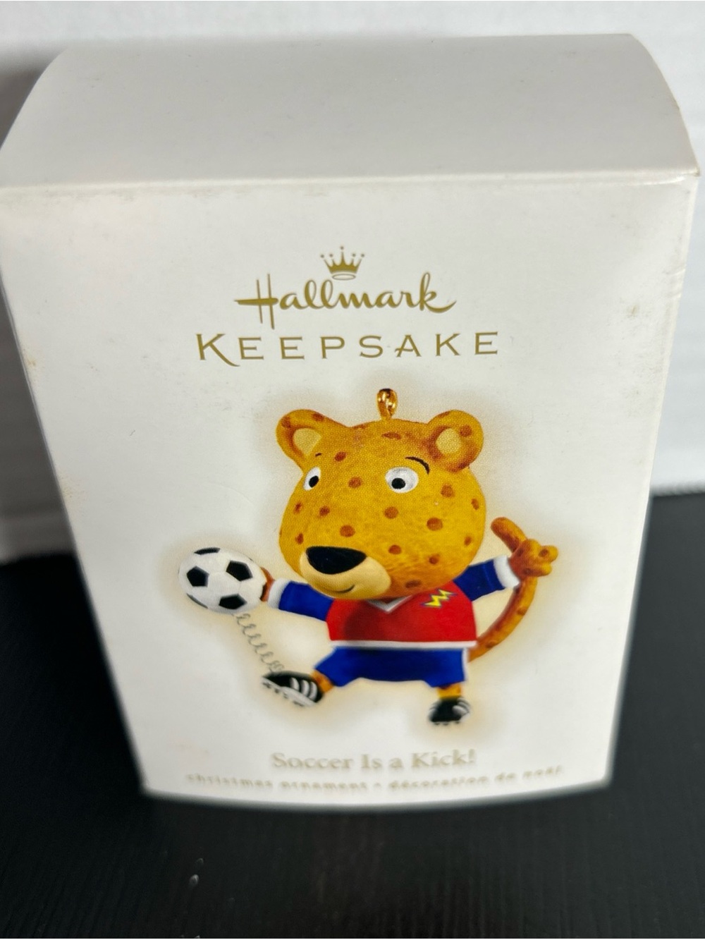 Hallmark Soccer is a kick - Kids Soccer Leopard Ornament #9 new